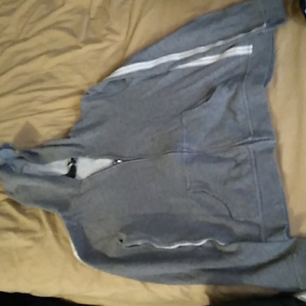 Gray striped zip up hoodie